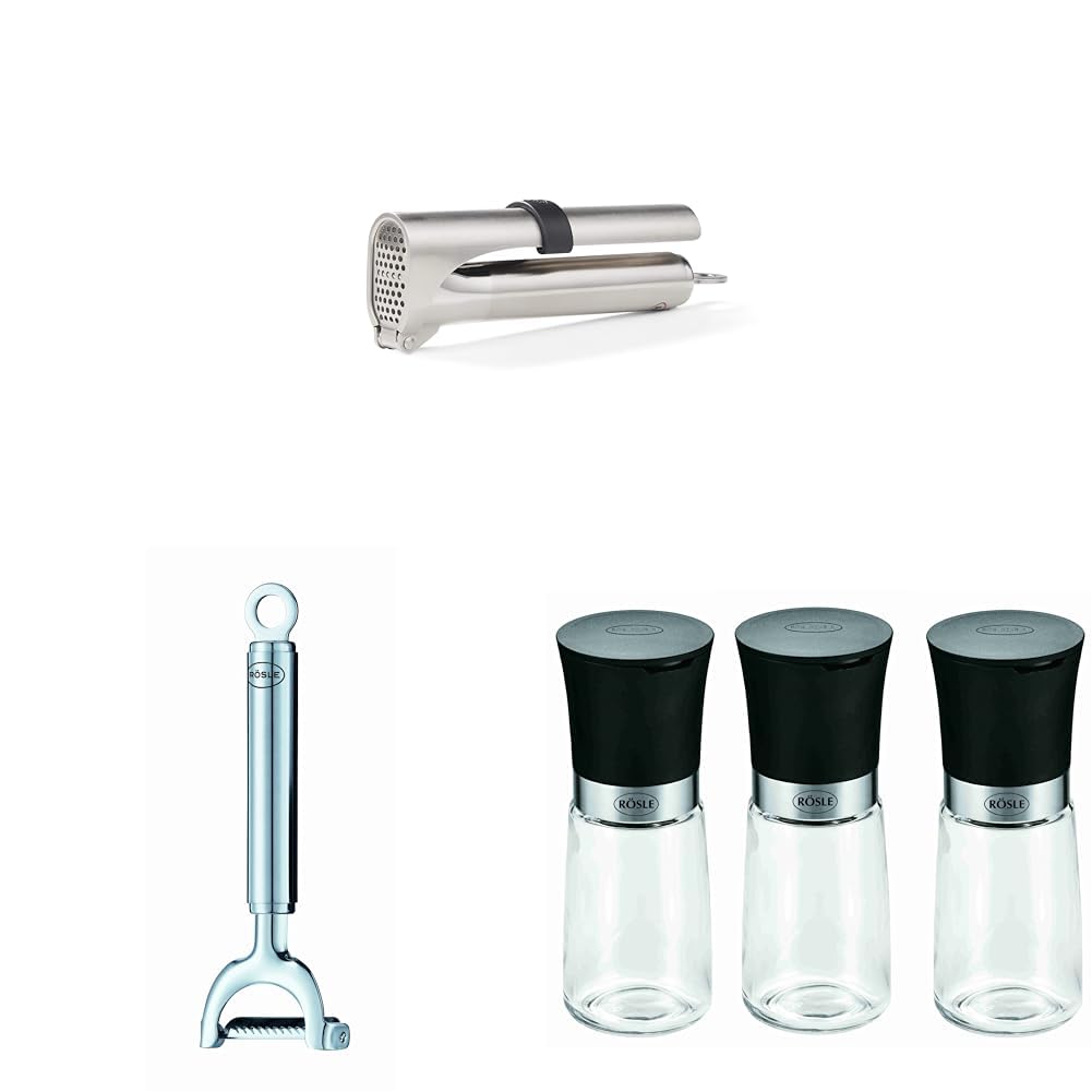 RÖSLE Küchenhelfer-Bundle - Knoblauchpresse, Julienneschäler, Gewürzmühlen-Set 3-tlg.