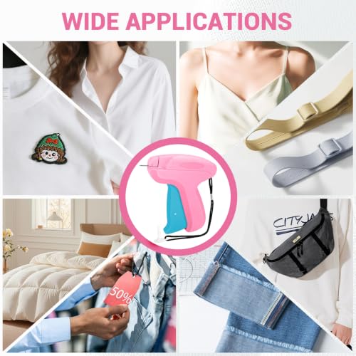Image of Stitch Gun for Clothes - Handheld Quick Clothing Fixer - Tagging Gun for Clothing, Sewing Kit - Includes 6 Fine Needles, 1000 White & 1000 Black Fasteners (Pink Blue)