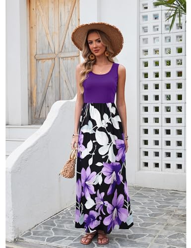Image of Bluetime Women's Summer Boho Sleeveless Floral Print Tank Long Maxi Dress (S-3XL)