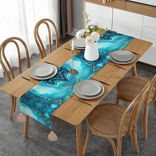 Chemin de table de Noël 152 cm marbre bleu déco Halloween et fêtes - 2