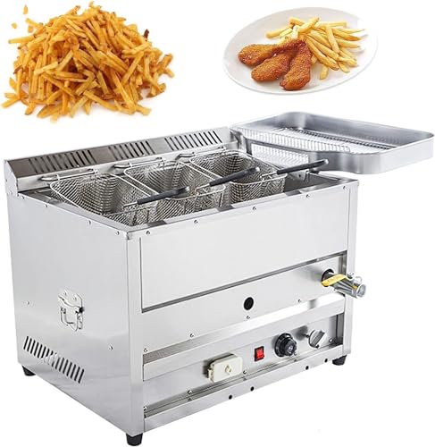 UMJIGF Countertop Gas Fryer - Commercial Gas Deep Fryer with Temperature Control, Stainless Steel Tanks, Large Capacity Tank,Style2