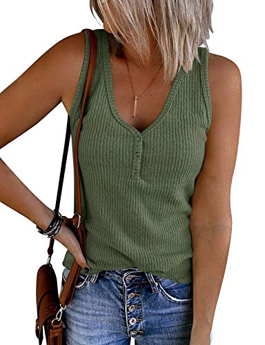 Image of MEROKEETY Women's V Neck Tank Tops Summer Sleeveless Ribbed Button Casual Henley Shirts