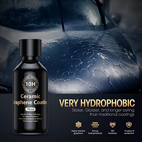 𝐀𝐝𝐯𝐚𝐧𝐜𝐞𝐝 𝗚𝗿𝗮𝗽𝗵𝗲𝗻𝗲 Ceramic Coating For Cars (70Ml) - 10H Graphene Coating For Car Detailing - 10+ Years Of Long Lasting Protection - Ultra High Gloss & Shine, Extremely Hydrophobic #TOP2