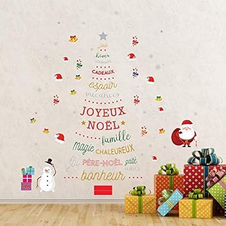 Walplus Joyeux Decorations De Noel Cadeau Francais Citation Sapin De Noel Autocollant Mural Pere Noel Mur Murales Decalques Salle A Manger Creche Enfants Decor A La Maison Amazon Fr Cuisine Maison