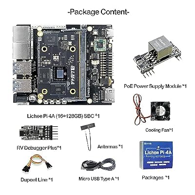 LicheePi 4A RISC-V Linux Open Source Single Board Computer, 64bit LPDDR4X 16GB RAM 128GB eMMC, TH1520 2.0GHz CPU 4TOPS NPU, Dual Gigabit Ethernet for mini PC Wireless Server, Support Android Debian