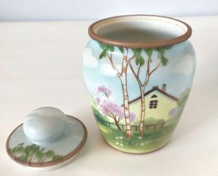 期間限定セール★美品★オールドノリタケ点盛り上げ風景絵フタ付きキャンディポット オールドノリタケ点盛り上げ風景絵フタ付きキャンディポット オールド