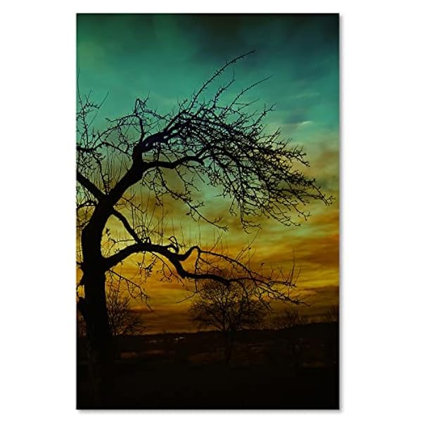 Feeby Canvas Zelfassemblage 100x140 cm Landschap Avond Droge takken Lucht Muurschildering Kunst Afdruk Deco Woonkamer Home Decoratie Planten Natuur Bomen Groen