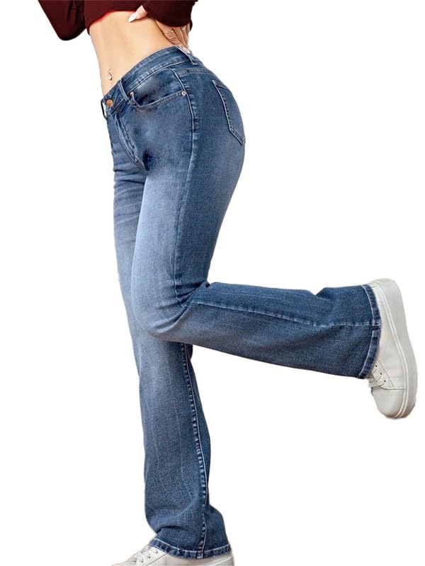 Andongnywell Women's Slim Jeans with Embroidery Embroidery Trousers Plus Size Suki Mid Rise Slim Bootcut Jeans4