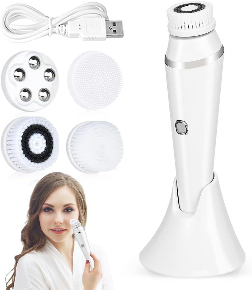 Gezichtsreinigingsborstel, elektrische gezichtsreinigingsborstel met 3 snelheden, 4-in-1 waterdichte gezichtsborstel, spin face brush voor dieptereiniging, peeling en gezichtsmassage