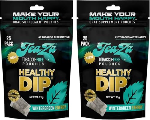 Teaza Herbal Energy Pouches Tobacco Alternative Nicotine Free Dip, Alternative Snuff Healthy Dip Pouches, Wintergreen Energy (2 Pack)