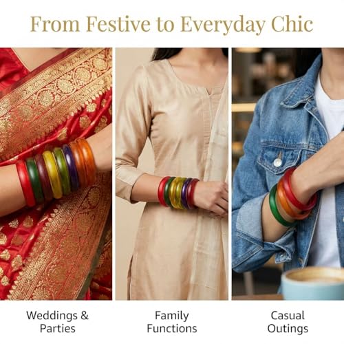 Image of NMII Beautiful Matte Finish Transparent Multicolor Glass Kada for Women & Girls on Different Occasions