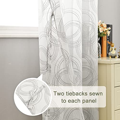 Xwzo Sheer Curtains With Tiebacks, Pretty Soft Cotton Blend Window Draps For Bedroom, Living Room And Study With Grommet Top Design, Geometric Circle, Set Of Two Panels, Grey, W52Xl90 #TOP2
