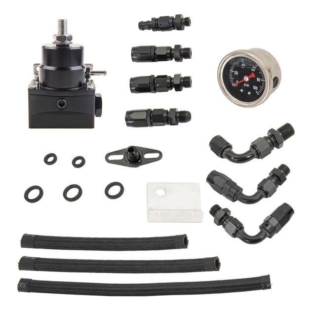 Auto Part - Universal fpr AN6 Fitting EFI fuel pressure regulator For 7MGTE MKIII with hose line.Fittings.Gauge fpr-005 (black)