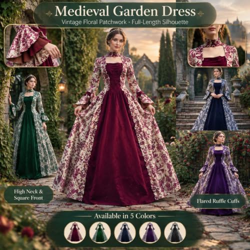 Women Gothic Dress Medieval Renaissance Costume Long Sleeve Gown - image 5