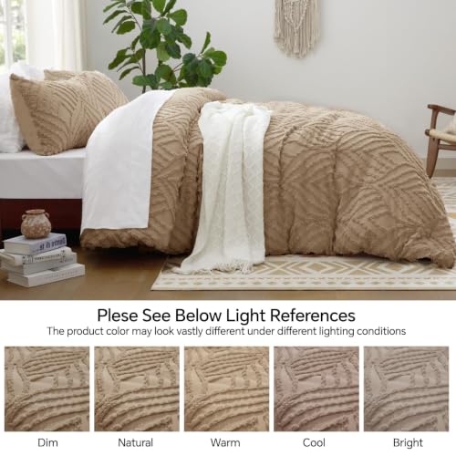 Image of BEDELITE Boho Comforter Set King - Tufted Boho Bedding Set, Khaki