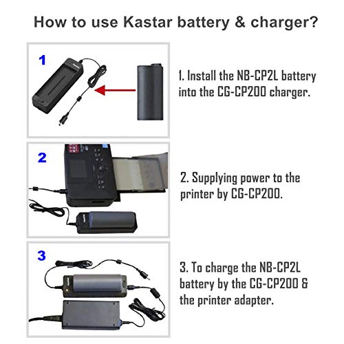 Kastar 2 Battery + Charger Bg-Cp200 For Canon Nb-Cp1L Nb-Cp2L Selphy Cp100 Cp200 Cp220 Cp300 Cp330 Cp400 Cp510 Cp600 Cp710 Cp730 Cp770 Cp780 Cp790 Cp800 Cp900 Cp910 Cp1200 Cp1300 Compact Photo Printer #TOP4