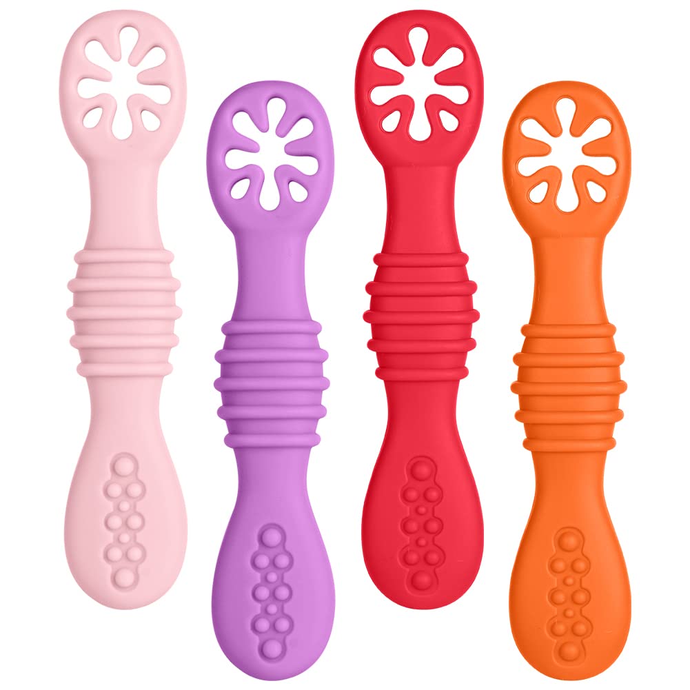 Vicloon Baby Lernlöffel Silikon, 4 Stück Weich Esslernlöffel, Baby Löffel Brei ab 4 6 Monaten zum Selber Essen, Weich Flexibel Kinder Besteck BPA-frei, Baby Selbst Essen Esslernbesteck