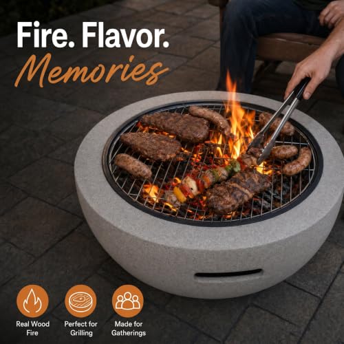 Image of Round Wood Burning fire Pit Outdoor Fireplace for Patio-23 Gray