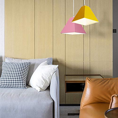 Chandelier Suspendu Nordique Jaune | Luminaire Géométrique Polygonal de Chambre