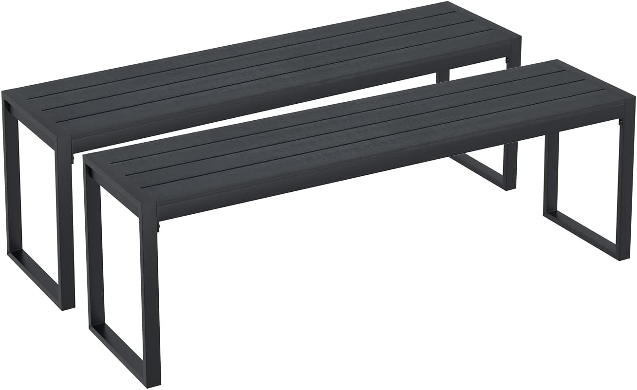 VICLLAX 2 Pieces Outdoor Garden Backless Bench, 51.2" Metal Bench Steel Frame for Porch, Lawn, Balcony, Backyard and Park, Black