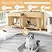 HACHIKITTY Cat Litter Box Enclosure, Hidden Cat Litter Box Furniture with Scratching Board Doors and Storage Drawer, Wooden Washroom Cat House Table Nightstand Box Cabinet, Natural