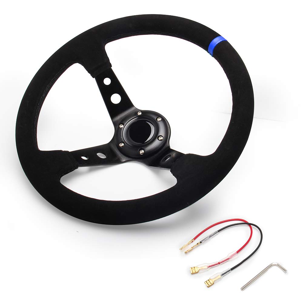 Sportlenkrad Auto, Lenkrad Universal 14 Zoll 350mm Wildleder Auto Racing Lenkräder Tiefe Drifting Sport Lenkrad(Blue)