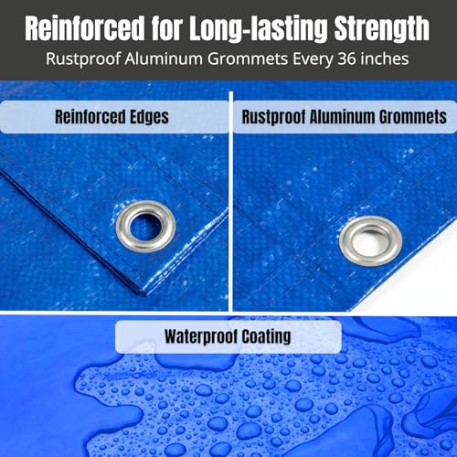 Tarps Now 8x20 ft Heavy Duty Plastic Tarp – Blue Poly Tarp, 6 MIL Waterproof Cover w/Aluminum Grommets, Reinforced Edges, Tear Resistant Polyethylene for Camping, Roofing, Construction, Outdoor Use