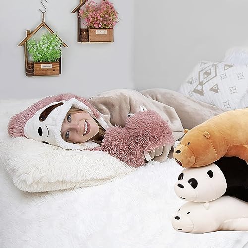 MeYuxg Faultier Kuscheldecke Rosa, Kuscheldecke Flauschig 166 x 118cm, Decke mit Ärmeln und Kapuze, Faultier Geschenke für Frauen, Faultier Tragbare Decke, Kuscheldecke Tier für Sofa, Büro