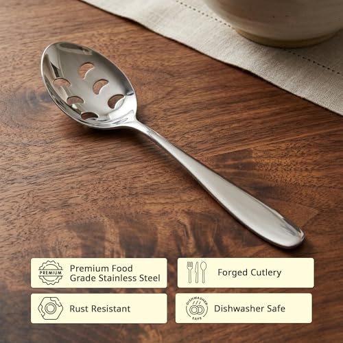Image of Culinex Premium Stainless Steel 9.6 inch Oval Slotted Serving Spoon Set of 2 | All Purpose Kitchen Serving Spoon, Silver Rustproof Dishwasher Safe Kitchen Tools, Tableware By thinKitchen (Deluxe)