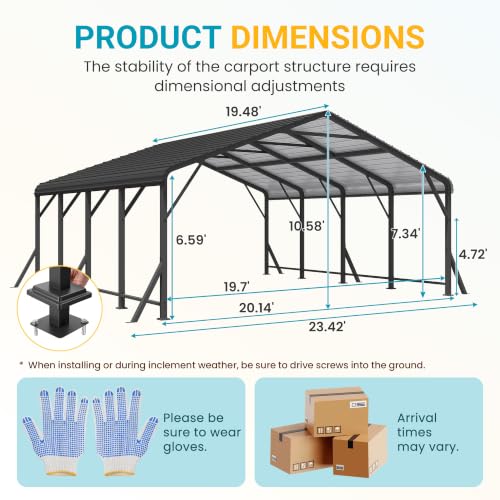 Image of Wisteria Lane 20' x 20' Metal Carport, Heavy Duty Metal Carport for Outdoor