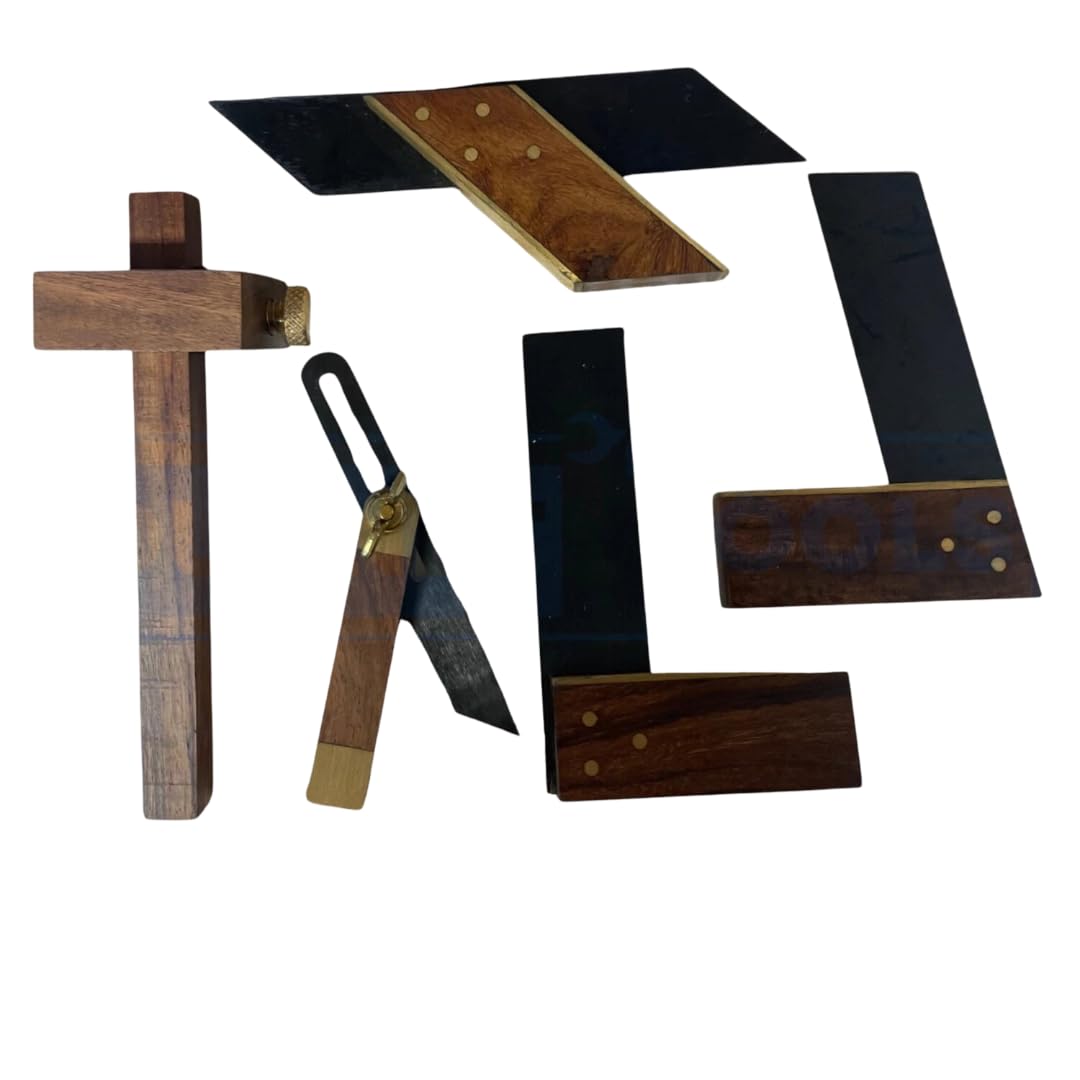Dunnet Tools 5-Piece Woodworking Kit 75mm Precision Sliding Bevel, Try Square, Dovetail Square, Mitre Square & Marking Gauge Set with Storage Bag Essential Carpentry, Joinery & Model Making Tools