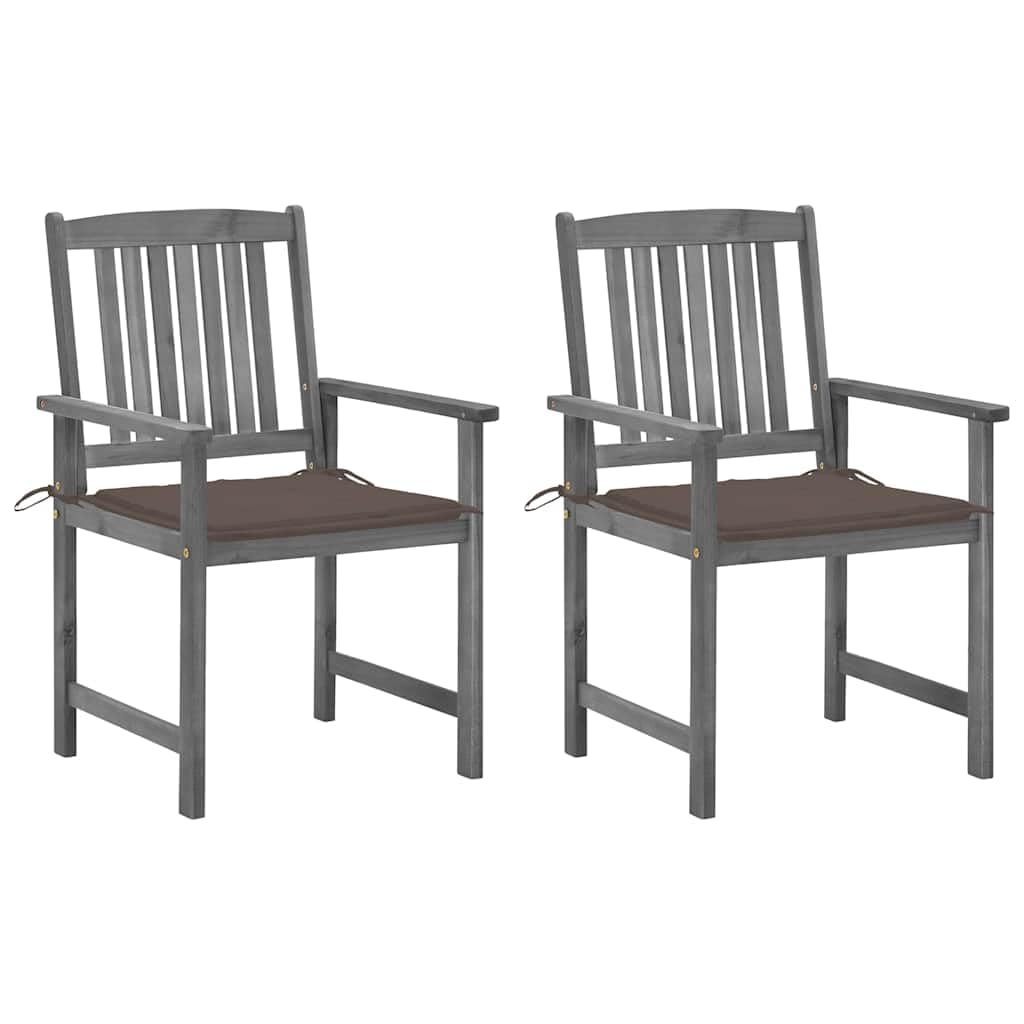 Chaises de jardin en bois d'acacia massif, lot de 2 fauteuils de terrasse gris haut de gamme