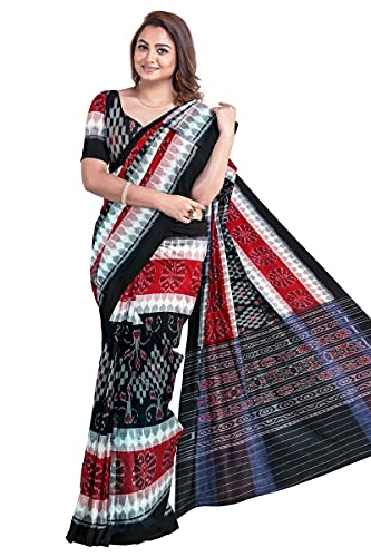 Image of Odisha Sambalpuri Handloom Ikat Women's Cotton Saree, Odisha Handloom Handmade Pure Cotton Khandua Saree, Ikkat Orissa Traditional Handloom Saree Without Blouse