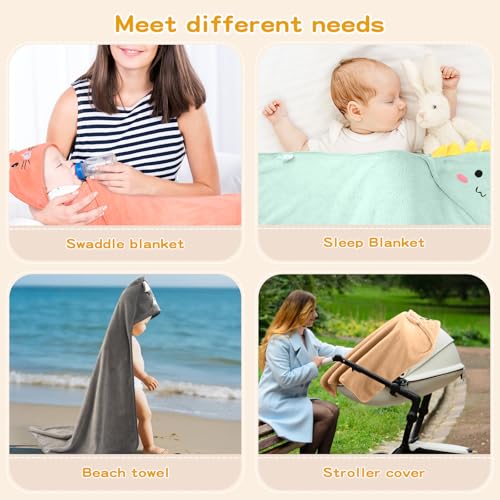 Image of VZZNN 6 Pack Baby Hooded Bath Towels, Premium Ultra Soft Absorbent Coral Fleece Bath Towel Set for Newborns, Infants, Toddlers, and Kids, 31.5 X 31.5 Inch Hooded Towel for Boys and Girls