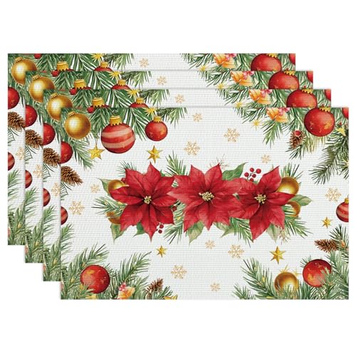 Weihnachtsblume Weihnachtskugeln Tischsets 4er Set, Abwaschbar...