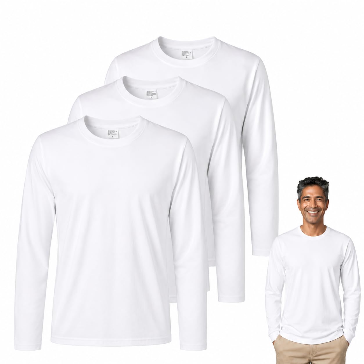 METFUIN 3 Pack Long Sleeve Polyester Adult Tshirts for Sublimation Heat Press White Blank…
