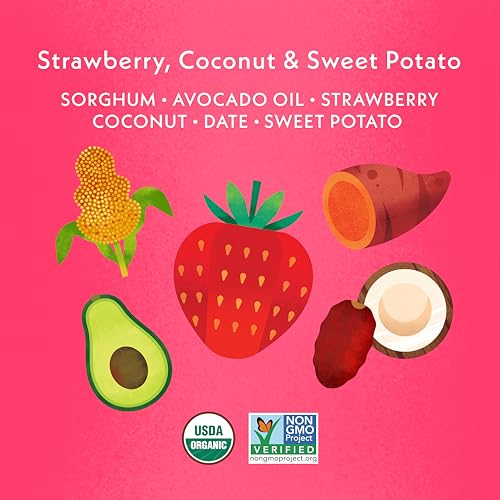 once upon a farm strawberry coconut amp sweet potato puffed sorghum snack fruit amp veggie puffs non gmo 15 ounces pack of 6