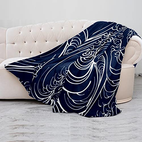 Couverture Tradition Japonaise Waves en polaire légère de microfibre pour lit et canapé 150x130