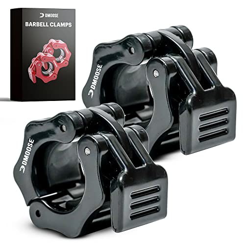 DMoose Olympic Barbell Clips (Professional Grade) I Quick Release Barbell Collar Non Slip Locking Weight Clips I Barbell Clamps for Weightlifting Bar & Olympic Weight Bar I 1 Inch Pair (Black)
