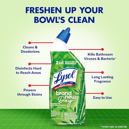 Image of Lysol Toilet Bowl Cleaner Clinging Gel, Cleaning, Disinfecting, and Stain Removal, Bleach Free Bathroom Cleaning Supplies, Bamboo Scent, 24 fl oz. (2 Pack)