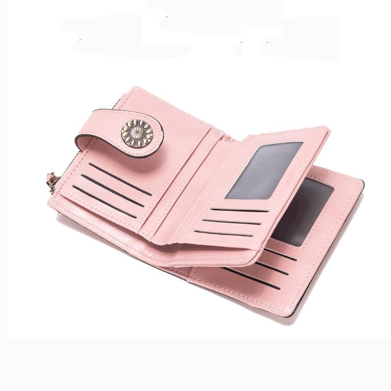 Color Women Purse Leather Solid Color Vintage Short Wallet Ladies Card Holder Clutch Bag4