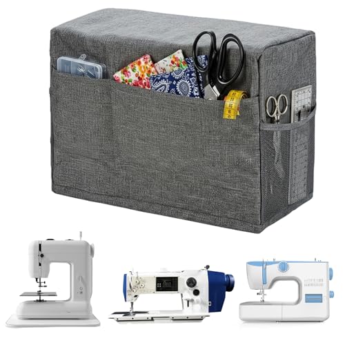 ZCFLCK Sewing Machine Cover for Brother Singer Janome Sewing Machine Dust Cover with Storage Pockets for Most Standard Sewing Machines (18.11x12.6x8.27 Grey)