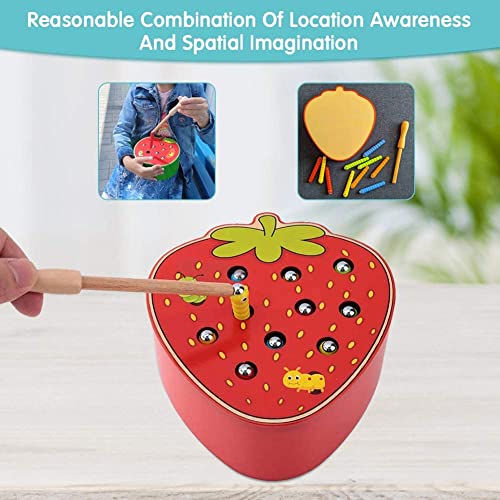 Image of HAPPY HUES Sorting & Stacking Toy- Skills Enhancement Motor Skill Toys for Toddlers /Kid -Magnetic- Capture The Worms Toys | Early Educational-Montessori Toy (Strawberry)