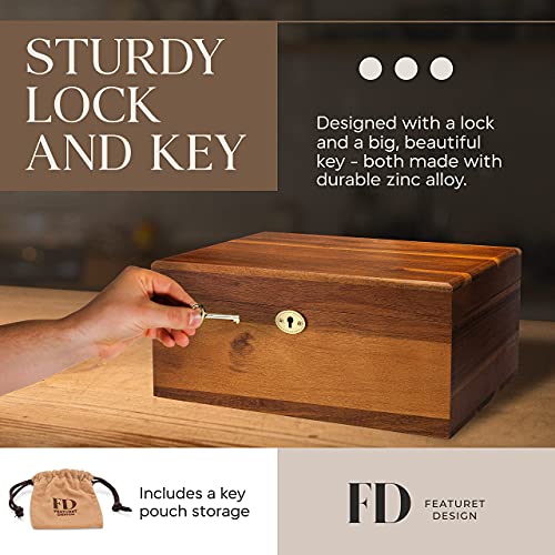 Wooden Storage Box With Hinged Lid And Locking Key - Large Premium Acacia Keepsake Chest With Matte Finish - Store Jewelry, Toys, And Keepsakes In A Beautiful Decorative Crate - 11 X 8.5 X 5 Inches #TOP7