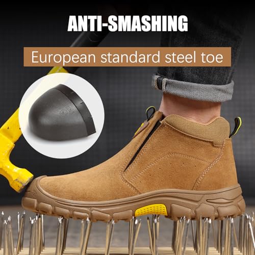 Image of GLANOUDUN Welding Work Boots for Men Slip on Steel Toe Shoes for Men Indestructible Steel Toe Boots Welder Men's Working Shoes Fireproof Safety Footwear for Construction Men's Work & Safety Footwear