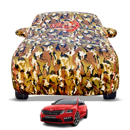 Image of Premium Car Cover for Skoda Octavia (2013-2020) Models | 100% Waterproof, UV & Dustproof Protection | Mirror & Antenna Pocket | Triple Stitched, Soft Inner Lining, Belt & Buckle (Jungle Print)