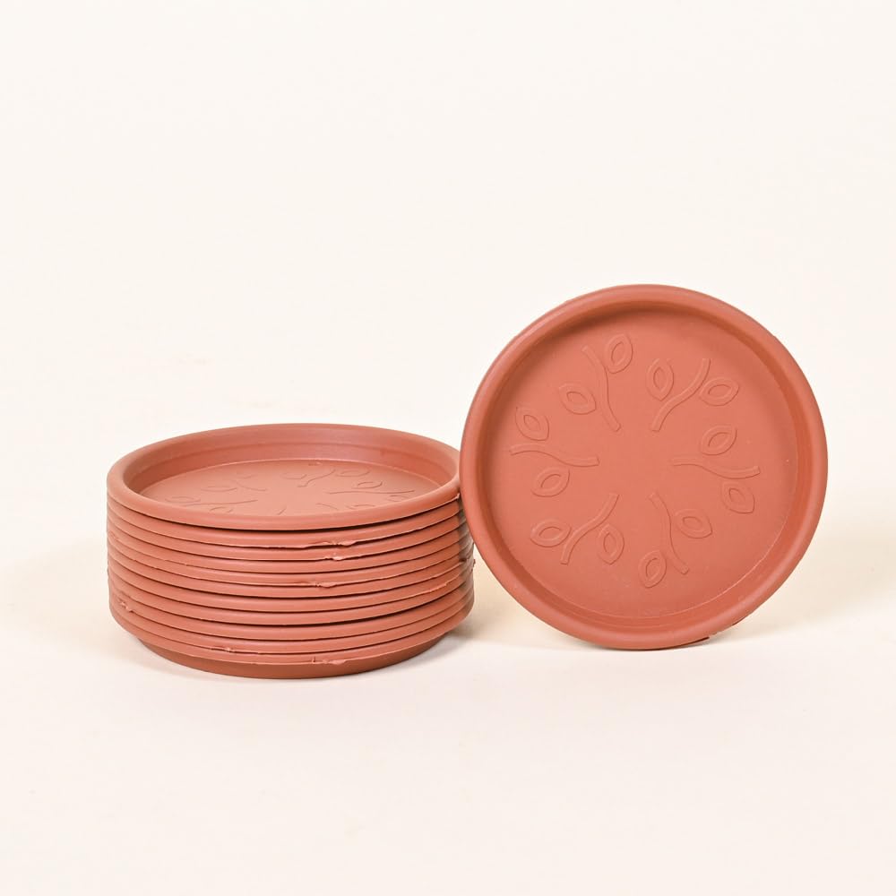 Ugaoo UV Treated Gardening Plastic Tray (Plate/Saucer) for Pots - 4 inch, Brown/Terracotta Color, Set of 12 | Tray for Plants Pot for Indoor Home Decor & Outdoor Garden & Balcony-image-37