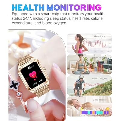 Smart Watch for Women, 1.59'' Full Touch Women's Smartwatch with Female Health Tracking, Fitness Tracker Heart Rate Monitor, Waterproof Sports Smartwatch for Android iOS (Gold Mesh RT-i98)