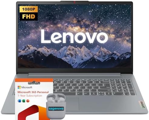 Lenovo IdeaPad 15.6" FHD Business Laptop with Microsoft 365 & Copilot AI, Intel Processor, 128GB SSD + 1TB Cloud Storage, Windows 11, SageNova Earphones, Arctic Grey