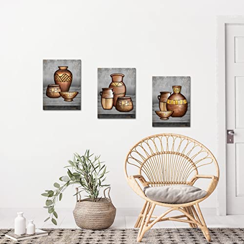 Ryounoart 3 Piece Vintage Copper Vase Canvas Wall Art Ancient Pottery Southwest Painting Pictures African Style Prints Artwork For Farmhouse Kitchen Wall Decor Framed Ready To Hang #TOP4